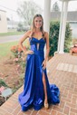 A-line Strapless Satin Cut Out Prom Dresses With Ruched