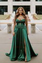 A-line Strapless Satin Cut Out Prom Dresses With Ruched