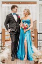 A-line Strapless Satin Cut Out Prom Dresses With Ruched