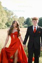 A-line Strapless Satin Cut Out Prom Dresses With Ruched