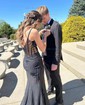Sheath/Column V-neck Satin Corset Beaded Prom Dresses