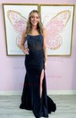 Sheath/Column Strapless Satin Corset Prom Dresses With Beading