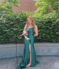 Mermaid V-neck Satin Prom Dresses With Split