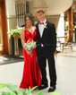 Mermaid V-neck Satin Prom Dresses With Split