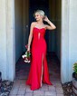 Mermaid Strapless Satin Cut Out Prom Dresses With Ruched