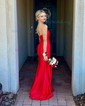 Mermaid Strapless Satin Cut Out Prom Dresses With Ruched
