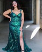 Mermaid Off-the-shoulder Sparkly Sequin Prom Dresses With Appliques