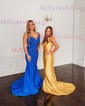 Mermaid V-neck Jersey Backless Beaded Prom Dresses
