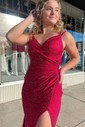Mermaid V-neck Jersey Beaded Prom Dresses With Ruched