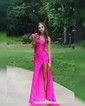 Mermaid One Shoulder Jersey Beaded Prom Dresses With Ruched