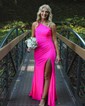 Mermaid One Shoulder Jersey Beaded Prom Dresses With Ruched