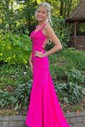 Mermaid V-neck Jersey Beaded Prom Dresses With Ruched