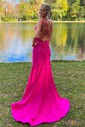Mermaid V-neck Jersey Beaded Prom Dresses With Ruched
