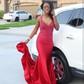 Mermaid V-neck Jersey Beaded Prom Dresses With Ruched