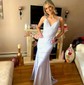 Mermaid V-neck Jersey Beaded Prom Dresses With Ruched
