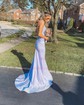 Mermaid V-neck Jersey Beaded Prom Dresses With Ruched