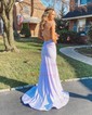 Mermaid V-neck Jersey Beaded Prom Dresses With Ruched