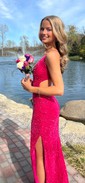 Mermaid V-neck Sparkly Velvet Sequin Cut Out Prom Dresses