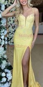 Mermaid V-neck Jersey Beaded Prom Dresses With Split