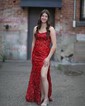 Black Mermaid Scoop Neck Sparkly Sequin Prom Dresses