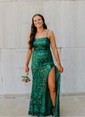 Black Mermaid Scoop Neck Sparkly Sequin Prom Dresses