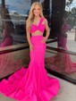 Mermaid One Shoulder Stretch Crepe Two Piece Prom Dresses