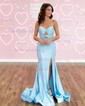 Mermaid Strapless Satin Cut Out Beaded Prom Dresses