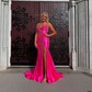 Mermaid Strapless Satin Cut Out Beaded Prom Dresses