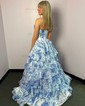 Ball Gown Strapless Satin Chiffon Floral Tiered Prom Dresses