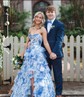 Ball Gown Strapless Satin Chiffon Floral Tiered Prom Dresses