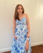 Ball Gown Strapless Satin Chiffon Floral Tiered Prom Dresses