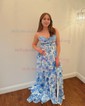 Ball Gown Strapless Satin Chiffon Floral Tiered Prom Dresses