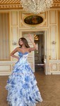 Ball Gown Strapless Satin Chiffon Floral Tiered Prom Dresses
