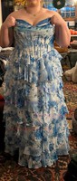 Ball Gown Strapless Satin Chiffon Floral Tiered Prom Dresses