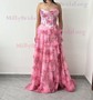 Ball Gown Strapless Satin Chiffon Floral Tiered Prom Dresses