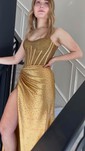 Sheath/Column V-neck Satin Beaded Prom Dresses With Ruched