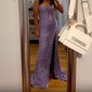Sheath/Column Strapless Lace Prom Dresses With Ruched