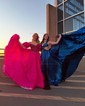 A-line V-neck Cut Out Metallic Prom Dresses With Ruched