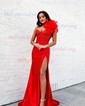 Sheath/Column One Shoulder Satin Beaded Prom Dresses With Ruched