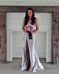 Sheath/Column Strapless Satin Beaded Prom Dresses With Ruched