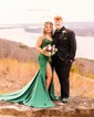 Sheath/Column V-neck Satin Beaded Prom Dresses With Ruched
