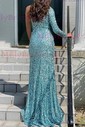 Sheath/Column One Shoulder Long Sleeves Sparkly Sequin Prom Dresses