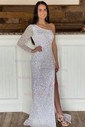 Sheath/Column One Shoulder Long Sleeves Sparkly Sequin Prom Dresses