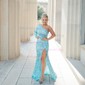 Sheath/Column One Shoulder Long Sleeves Sparkly Sequin Prom Dresses