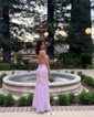 Sheath/Column V-neck Sparkly Sequin Prom Dresses With Appliques