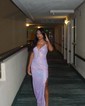 Sheath/Column V-neck Sparkly Sequin Prom Dresses With Appliques