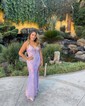 Sheath/Column V-neck Sparkly Sequin Prom Dresses With Appliques