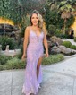 Sheath/Column V-neck Sparkly Sequin Prom Dresses With Appliques