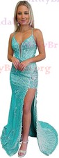 Sheath/Column V-neck Sparkly Sequin Prom Dresses With Appliques