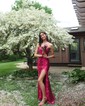 Sheath/Column Sweetheart Sparkly Sequin Prom Dresses With Floral